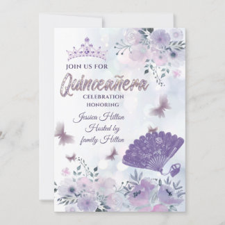 Lilac Butterfly Blumenfan tiara Quinceñera Einladung