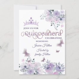 Lilac Butterfly Blumengarten Tiara Quinceañera Einladung