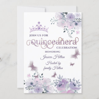 Lilac Butterfly Blumengarten Tiara Quinceañera Einladung