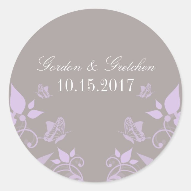 Lilac Butterfly Floral Wedding Stickers (Vorderseite)