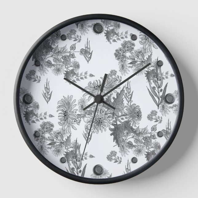 Lilac chrysanthemums, Aquarellwandclocke Uhr (Vorderseite)