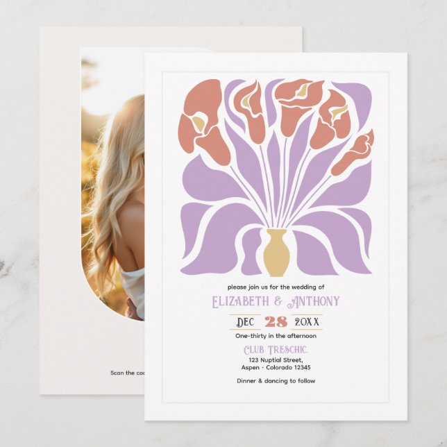 Lilac & Clay Rose Abstract Floral Boho Wedding Einladung (Vorne/Hinten)