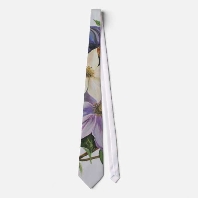 Lilac Clematis Vine Acrylmalerei Krawatte (Vorderseite)
