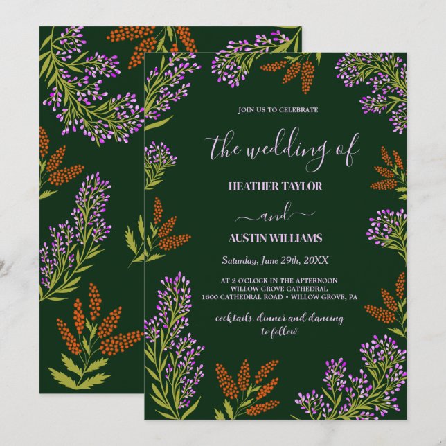 Lilac Colorful Wildflower Botanical Wedding  Einladung (Vorne/Hinten)