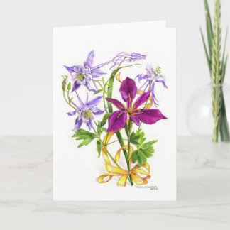 Lilac Columbines und Lila Beunabhängiges Iris Karte