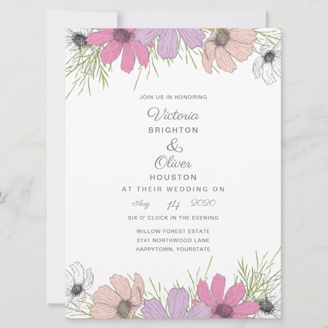 Lilac Cosmos Blume Einladungen für Hochzeiten (Vorderseite)