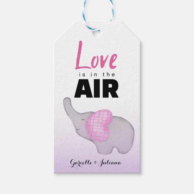 Lilac Cute Baby Elephant Valentine's Day   Geschenkanhänger (Vorderseite)