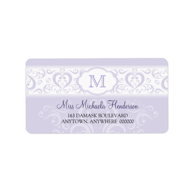Lilac Damask Monogram Address Label Adressaufkleber (Vorne)