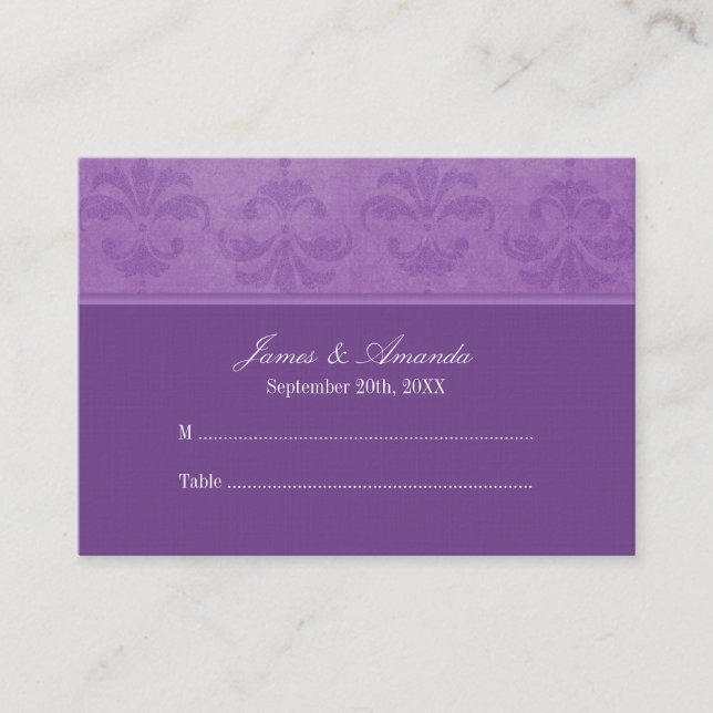 Lilac Damask Wedding Escort Platzkarte (Vorderseite)