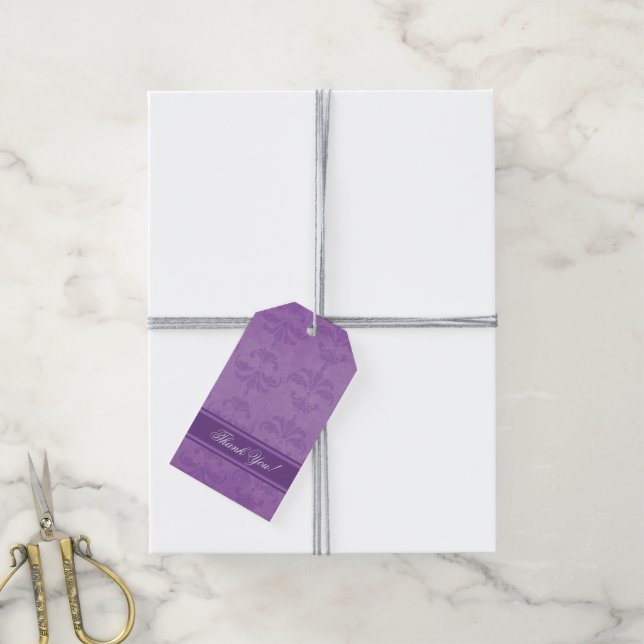 Lilac Damask Wedding Vielen Dank Geschenkanhänger (Mit Garn)