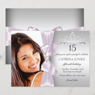 Lilac Diamond Bow & Tiara Quinceanera Invitation
