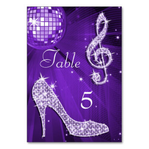 Lilac Disco Ball und Stiletto Shoe Doppelseitig Tischnummer