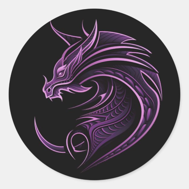 Lilac Dragon minimalistisch, Tätowierstisch T - Sh Runder Aufkleber (Vorderseite)
