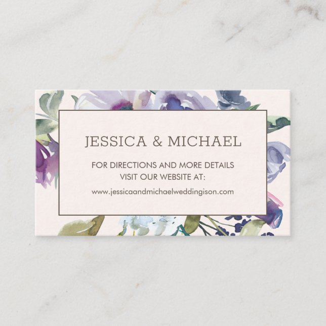 Lilac Dusty Blue Floral Boho Wedding Website Visitenkarte (Vorderseite)