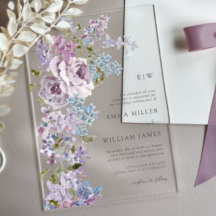 Lilac Elegant Mariage Acrylique Invitations