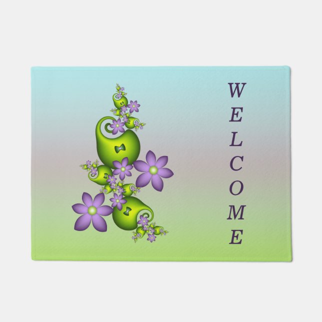 Lilac Fantasy Blume Green Shapes Fraktal Willkomme Fußmatte (Vorderseite)