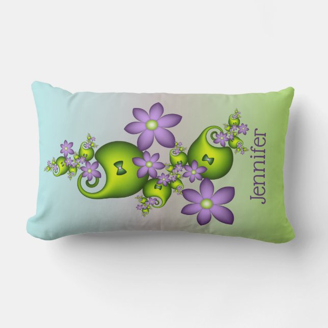 Lilac Fantasy Blume Grüne Formen Fraktal Name Lendenkissen (Vorderseite)