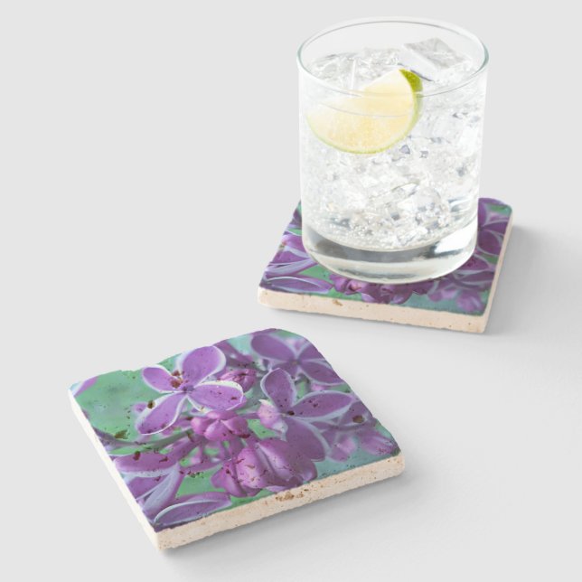 Lilac Farbvielfalt Steinuntersetzer (Seitenansicht)