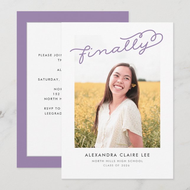 Lilac Finalement Faire-part de graduation photo (Devant / Derrière)