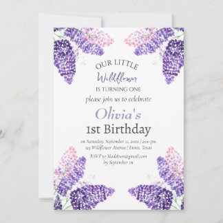 Lilac First Birthday Girl Lila Floral Einladung