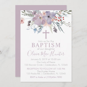 Lilac Fleurs Fille Baptême Invitation