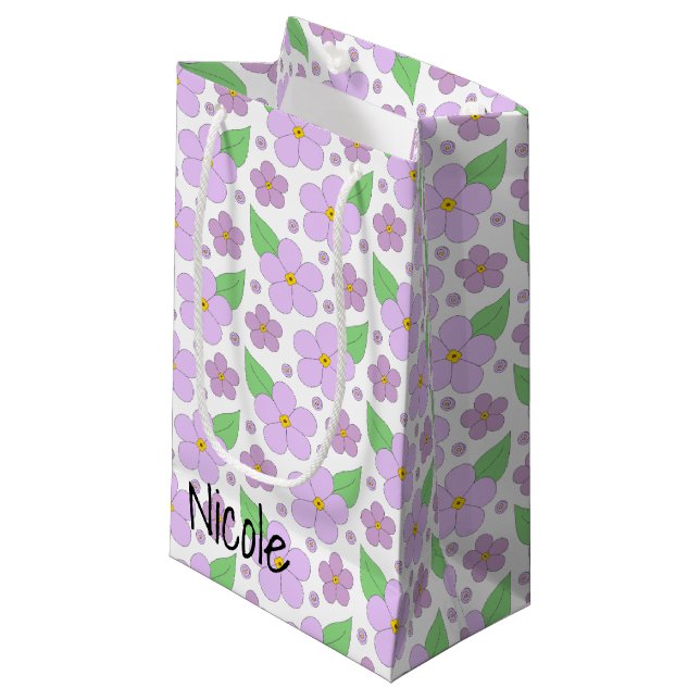 Lilac Fleurs Petit Sac Cadeau (Devant Angle)
