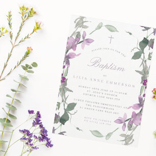 Lilac Fleurs sauvages & Cross Baptism Invitation
