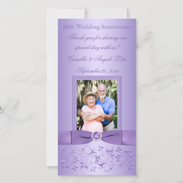 Lilac Floral 60e Mariage Carte photo de l'annivers (Devant)