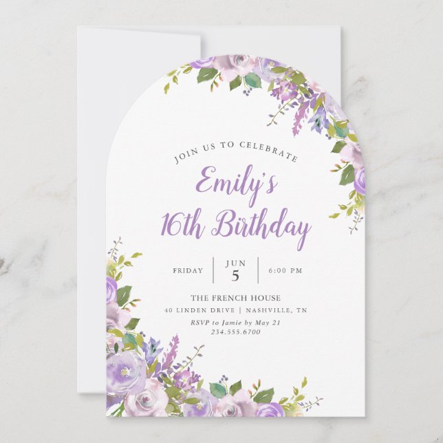 Lilac Floral Anniversaire Fête Invitation (Devant)