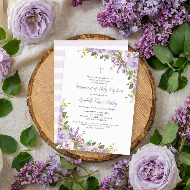 Lilac Floral Baby Girl Baptism Invitation (Créateur téléchargé)