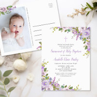Lilac Floral Baby Girl Taufe Einladung Postkarte