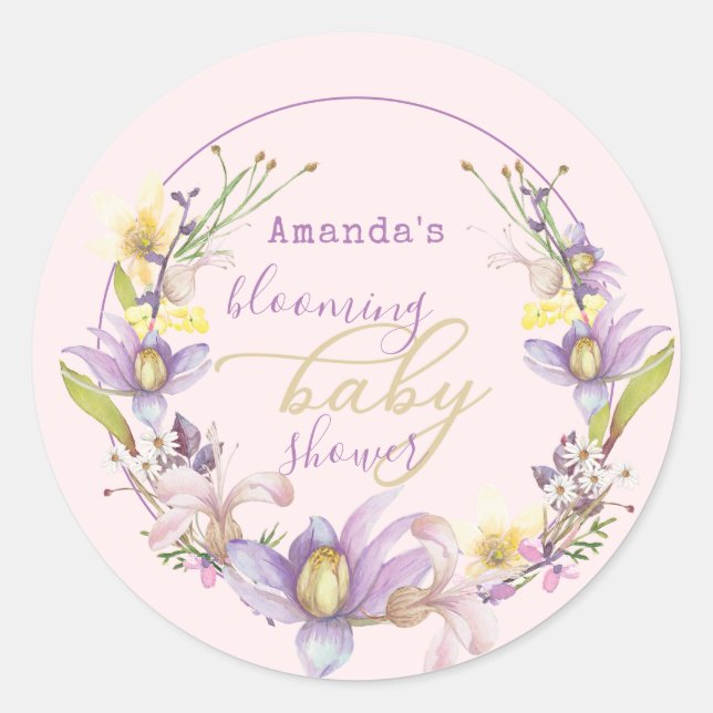 Lilac Floral Blooming Baby Dusche Runder Aufkleber (Vorderseite)