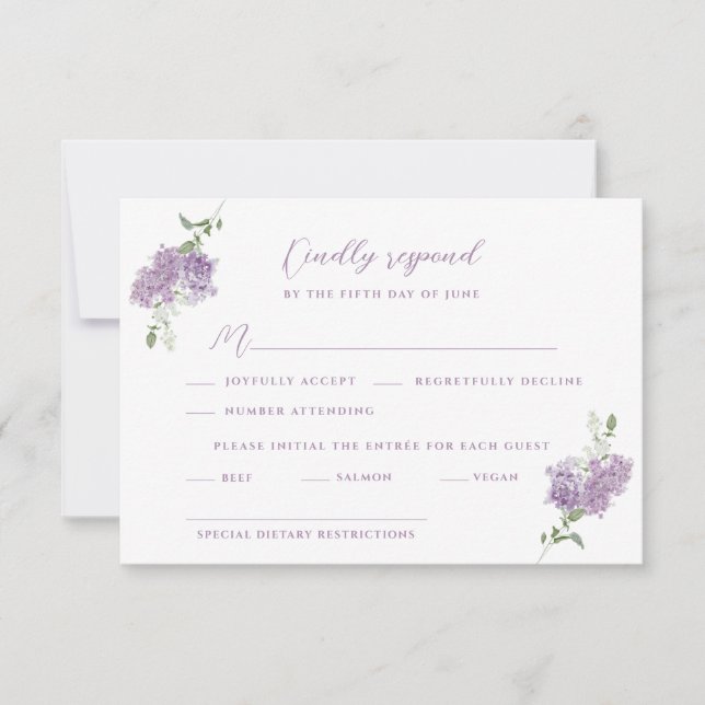 Lilac Floral Bouquet Wedding RSVP Karte (Vorderseite)