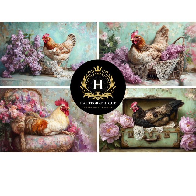 Lilac Floral Chicken Collage Decoupage Seidenpapier (Von Creator hochgeladen)