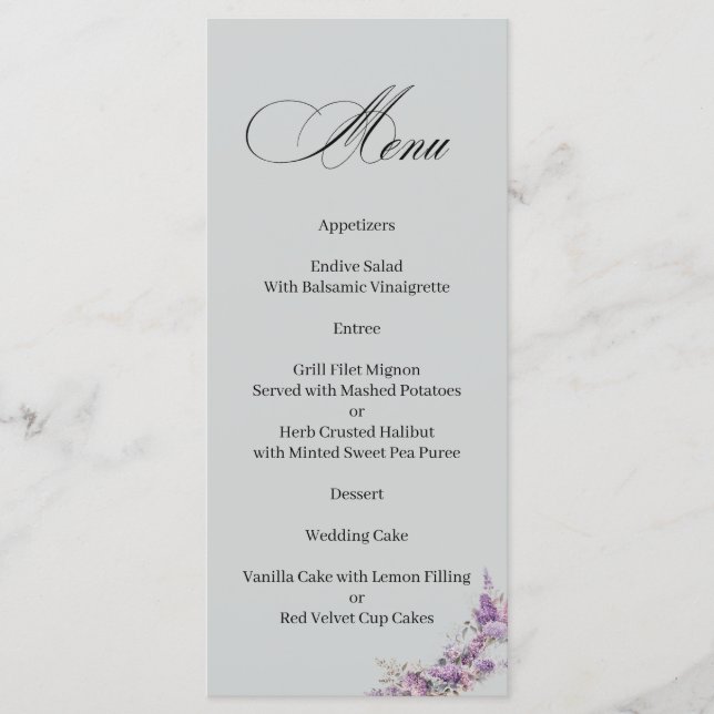 Lilac floral Elegant Calligraphy Menu (Devant)