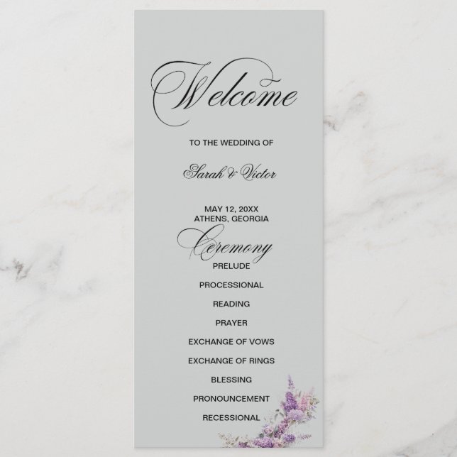 Lilac floral Elegant double side program card  Programm (Vorderseite)