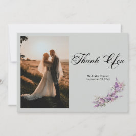 Lilac floral Elegant Photo Thank You Card Dankeskarte