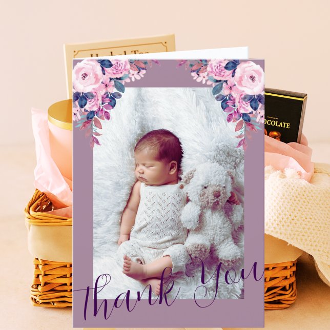 Lilac Floral Foto Card | Hebamme New Baby Gift Dankeskarte (Von Creator hochgeladen)