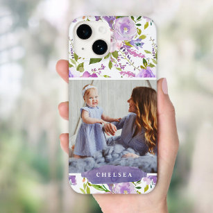 Lilac Floral Foto und Monogramm Case-Mate iPhone 14 Hülle