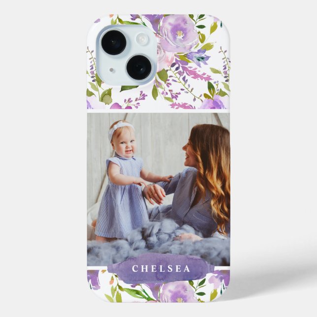 Lilac Floral Foto und Monogramm Case-Mate iPhone Hülle (Rückseite)