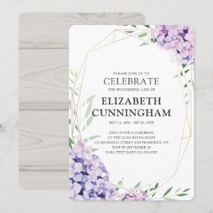 Lilac Floral geometrische Feier des Lebens Einladung