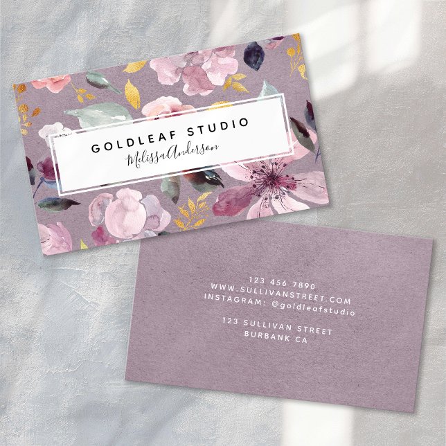 Lilac Floral Gold Luxe Nail Salon Visitenkarte (Von Creator hochgeladen)
