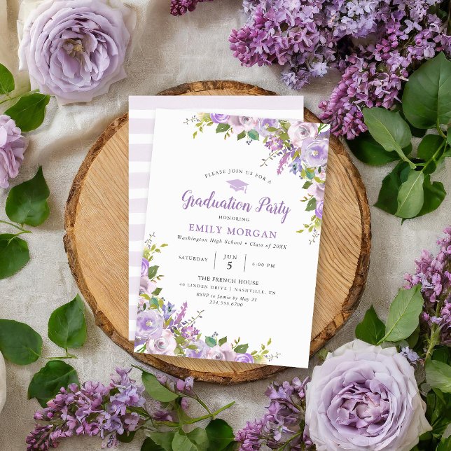 Lilac Floral Graduation Party Invitation (Créateur téléchargé)