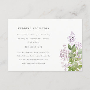 Lilac Floral Hütte Garden Wedding Empfang Begleitkarte
