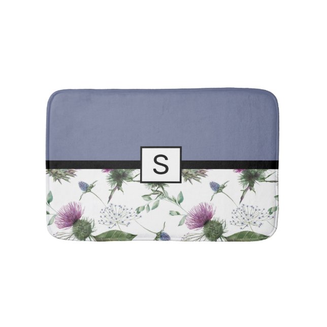 Lilac Floral Monogram Badematte (Vorderseite)