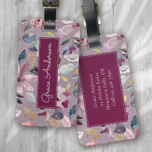 Lilac Floral Pattern Gold Foil Monogramm Gepäckanhänger