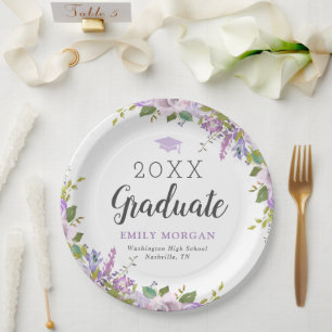 Lilac Floral Personalisiert Graduation Party Pappteller