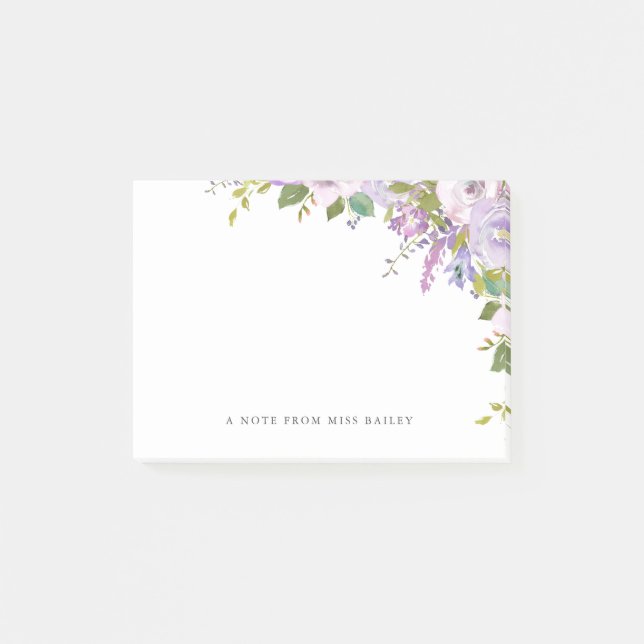 Lilac Floral Personalisiert Teachname Post-it Klebezettel (Vorderseite)