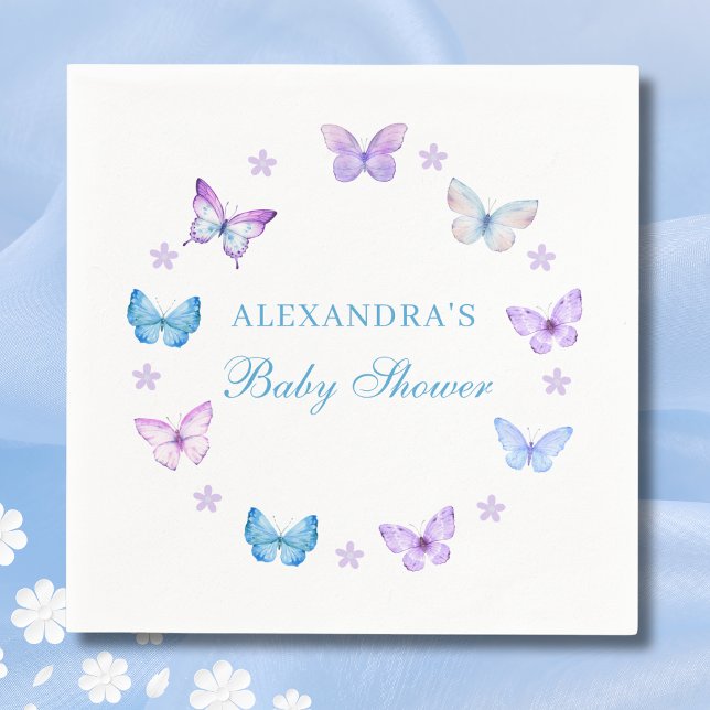 Lilac Floral Pink Blue Butterfly Baby Dusche Serviette (Von Creator hochgeladen)
