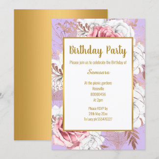 LILAC FLORAL ROSE GOLD BOUQUET INVITATION D'ANNIVE